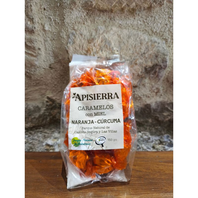Caramelos Artesanos de Miel, Naranja y Cúrcuma Apisierra (150g)
